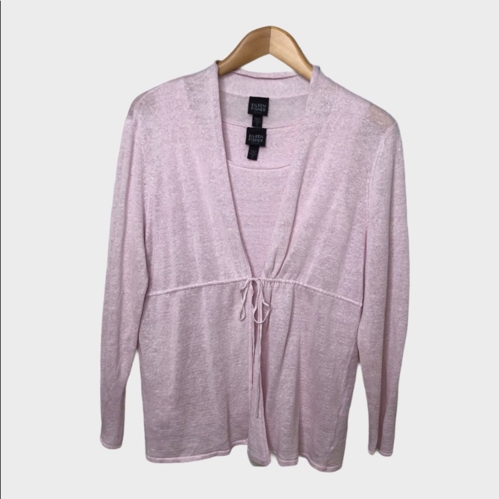 Eileen Fisher Pale Pink Linen/Silk Cardigan with Tie MP